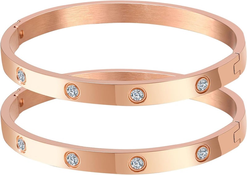 MPRAINBOW Gold Bracelets for Women, 2Pcs 18K Gold Plated Cubic Zirconia Bangle Crystal Friendship Bracelet Jewelry,Wedding Party Christmas Birthday Gifts for Her Girlfriend Sister Daughter - Image 1